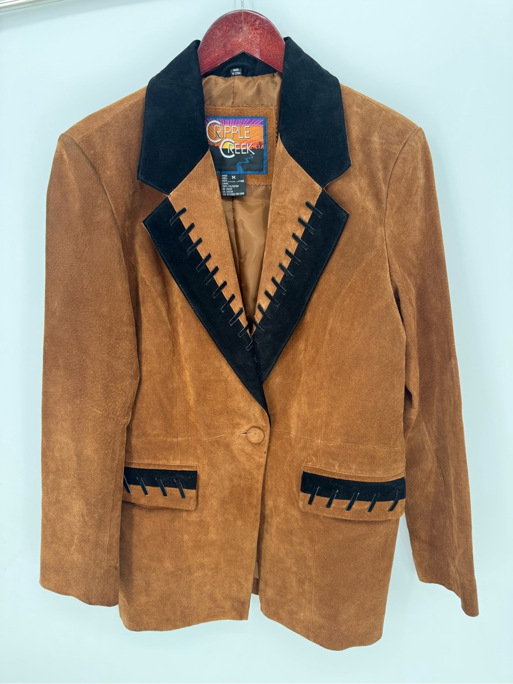Ripple creek genuine suede leather western blazer jacket brown black trim womans